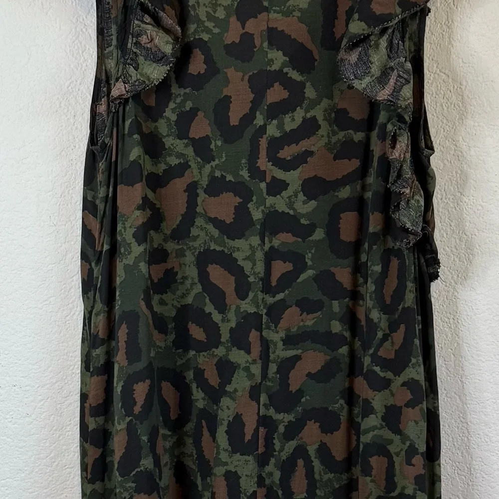 Zadig & Voltaire Green Black Rebelle Leo Midi Dress V Neck Leopard Size Small - Picture 9 of 13